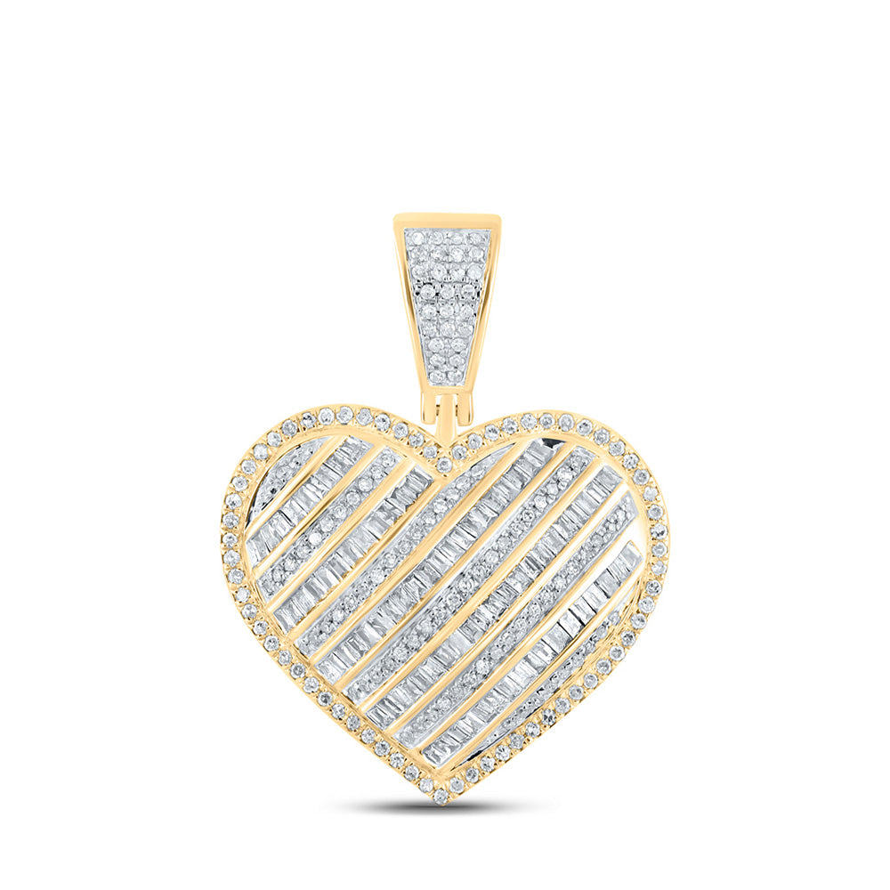 10K Yellow Gold Womens Round Diamond Heart Pendant 1 Cttw