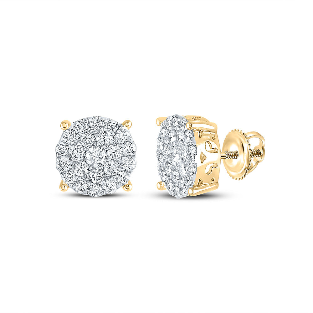 14K White Or Yellow Gold Womens Round Diamond Cluster Earrings