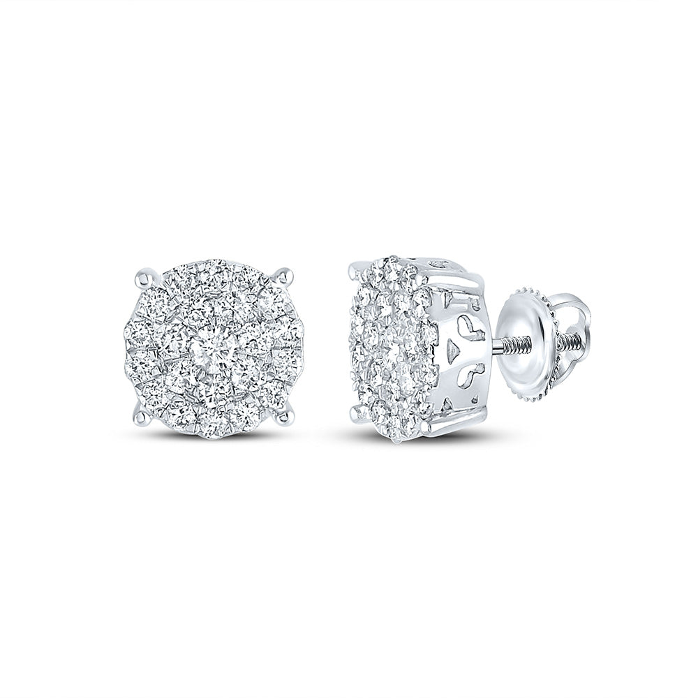 14K White Or Yellow Gold Womens Round Diamond Cluster Earrings