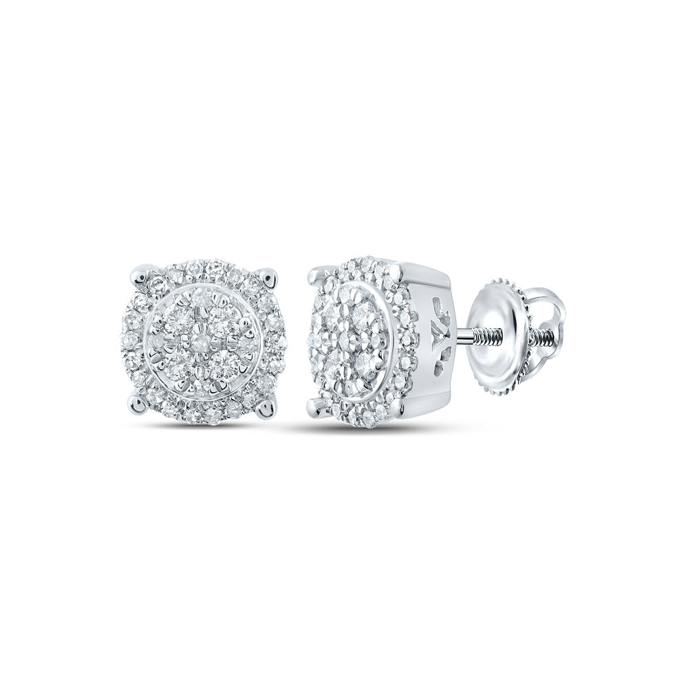10K Yellow Or White Or Rose Gold Womens Round Diamond Cluster Earrings