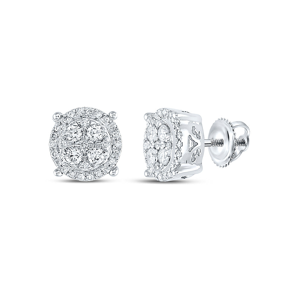 10K Yellow Or White Or Rose Gold Womens Round Diamond Cluster Earrings