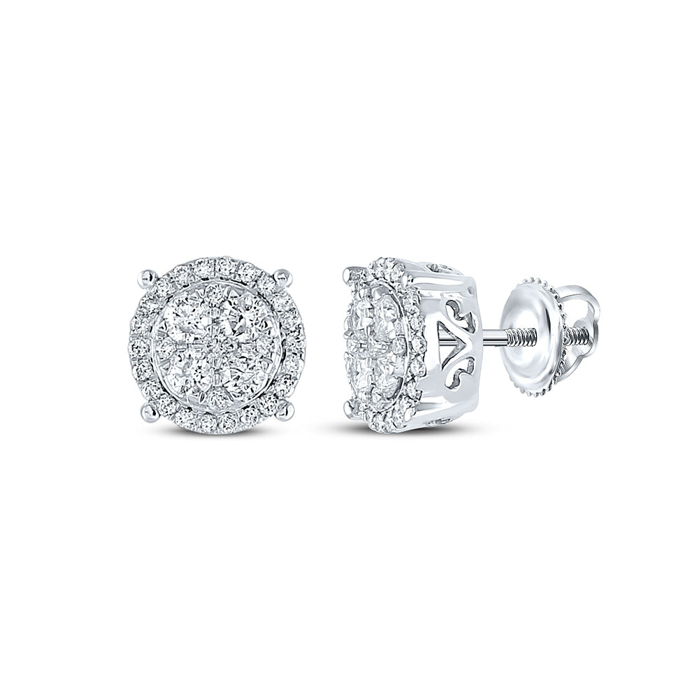 10K Yellow Or White Or Rose Gold Womens Round Diamond Cluster Earrings