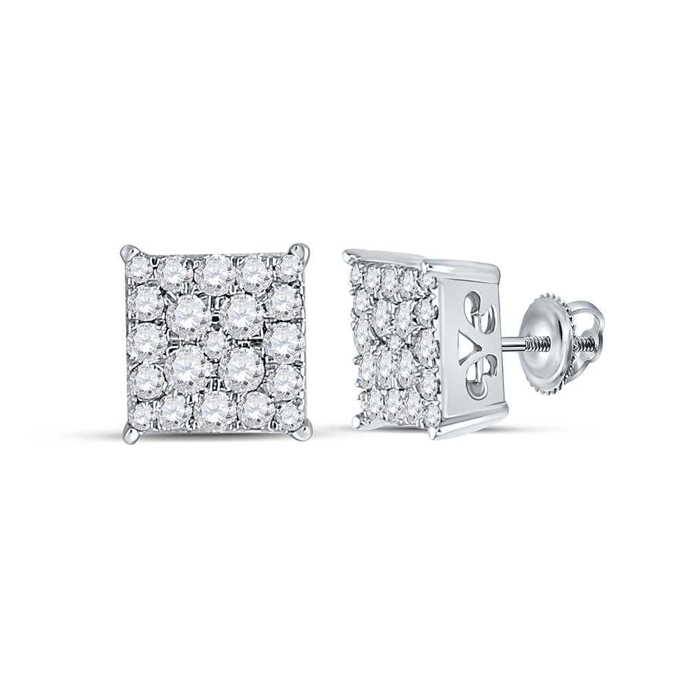 10K White Gold Womens Round Diamond Square Earrings 1/2 Cttw