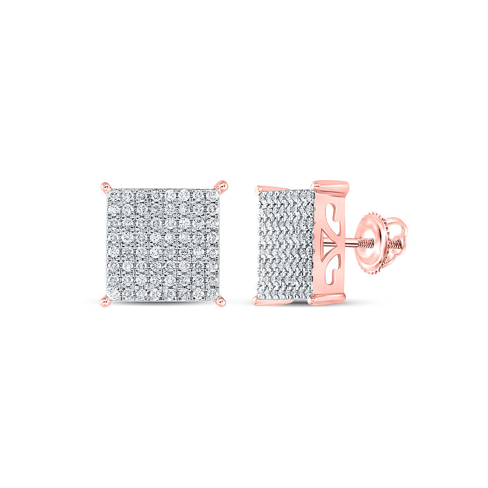 10K Yellow Or White Or Rose Gold Womens Round Diamond Square Earrings