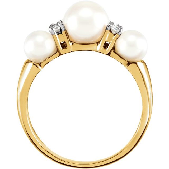 14K Yellow Gold 7.0-7.5 Mm Polished Cultured White Freshwater Pearl And 1/10 Ctw Natural Diamond Ring, Size 6
