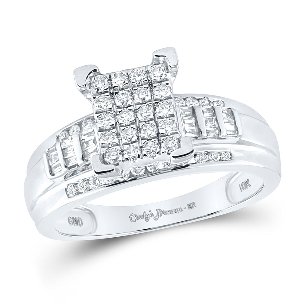 10K Yellow Or White Or Rose Gold Round Diamond Cluster Bridal Wedding Engagement Ring , Womens Size: 5-10