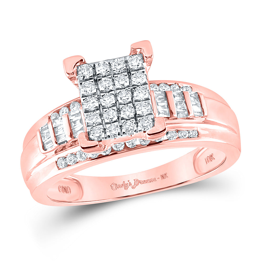 10K Yellow Or White Or Rose Gold Round Diamond Cluster Bridal Wedding Engagement Ring , Womens Size: 5-10