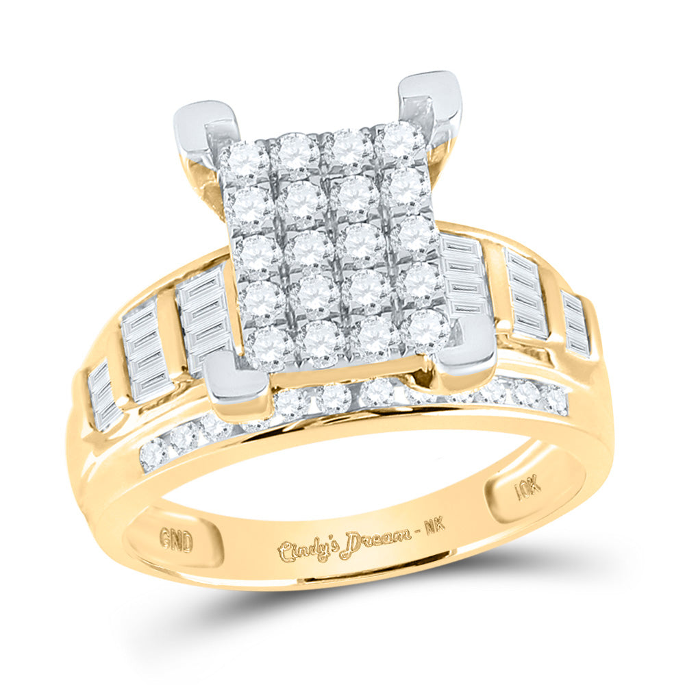10K Yellow Or Rose Or White Gold Round Diamond Cluster Bridal Wedding Engagement Ring 1 Cttw, Womens Size: 5-10