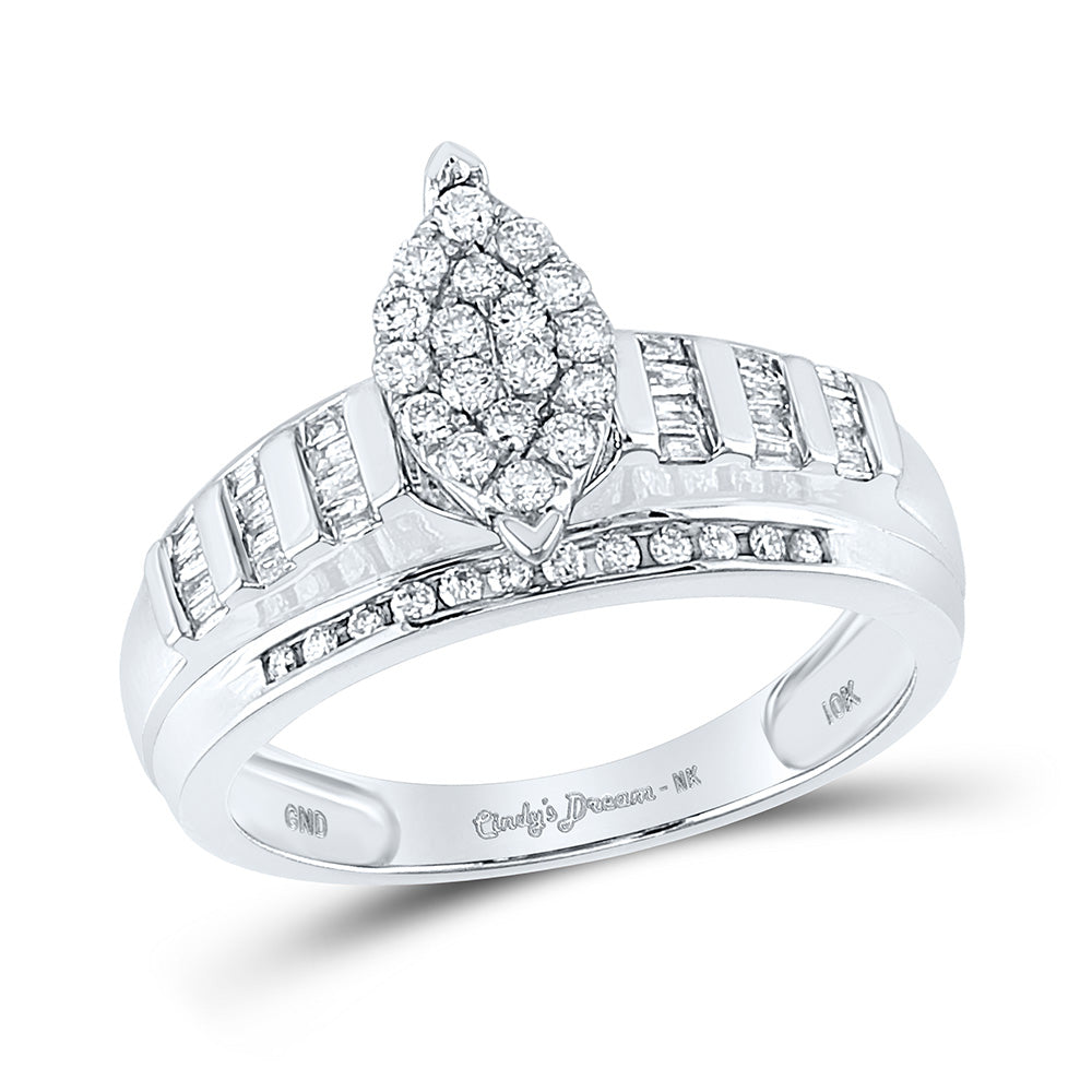 10K White Gold Round Diamond Oval Bridal Wedding Engagement Ring 1/2 Cttw, Womens Size: 5-10