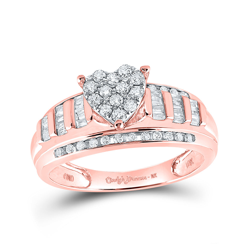 10K Yellow Or White Or Rose Gold Round Diamond Heart Bridal Wedding Engagement Ring , Womens Size: 5-10