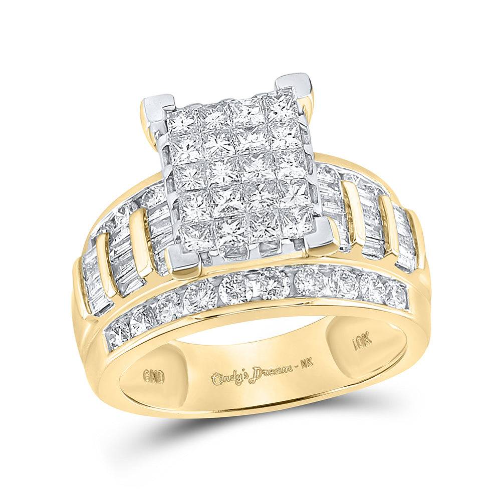 10K Yellow Or Rose Or White Gold Princess Diamond Cluster Bridal Wedding Engagement Ring 2 Cttw, Womens Size: 5-10
