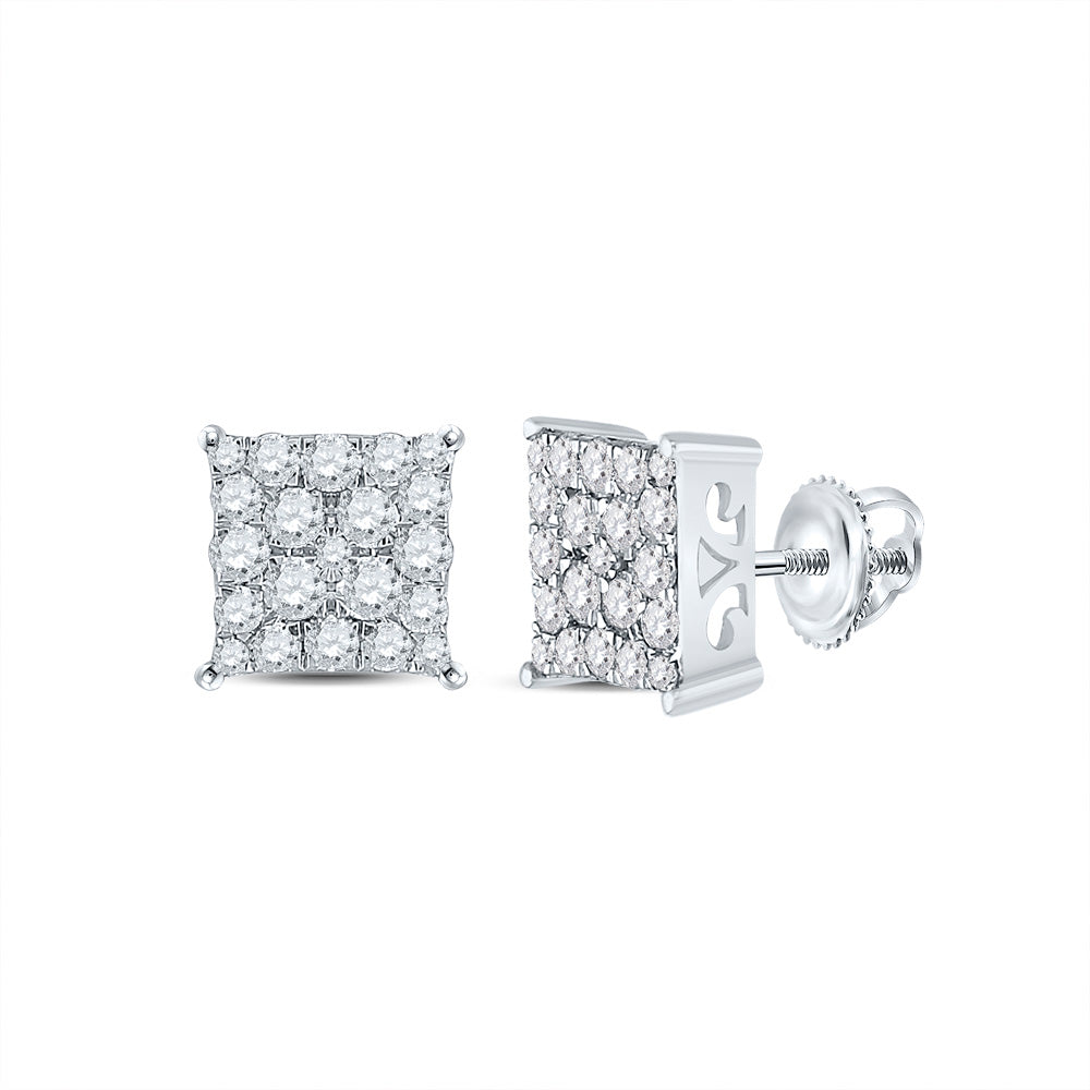 10K White Gold Womens Round Diamond Square Earrings 3/4 Cttw
