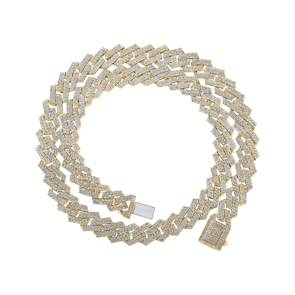 10K Yellow Gold Mens Round Diamond Cuban Curb Link Chain Necklace 21-3/4 Cttw, Length: 22.01 In, Width: 0.54 In