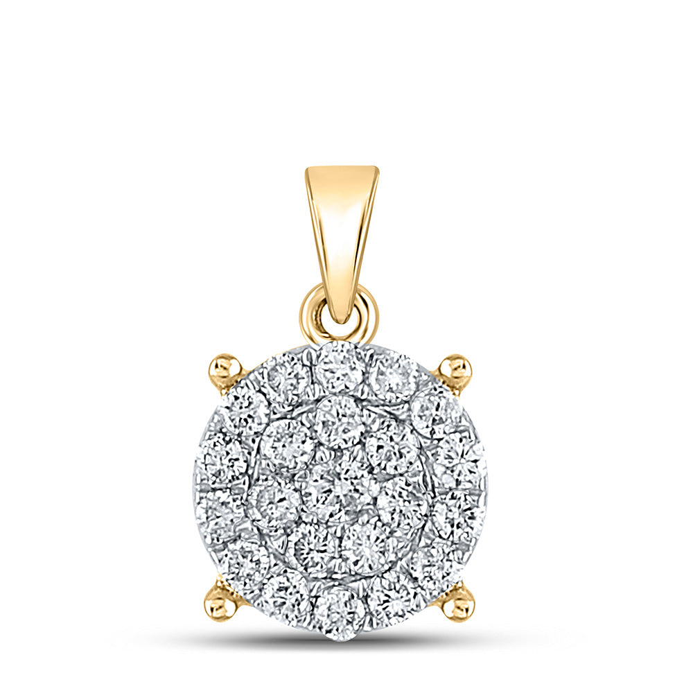 10K Yellow Or White Or Rose Gold Womens Round Diamond Cluster Pendant