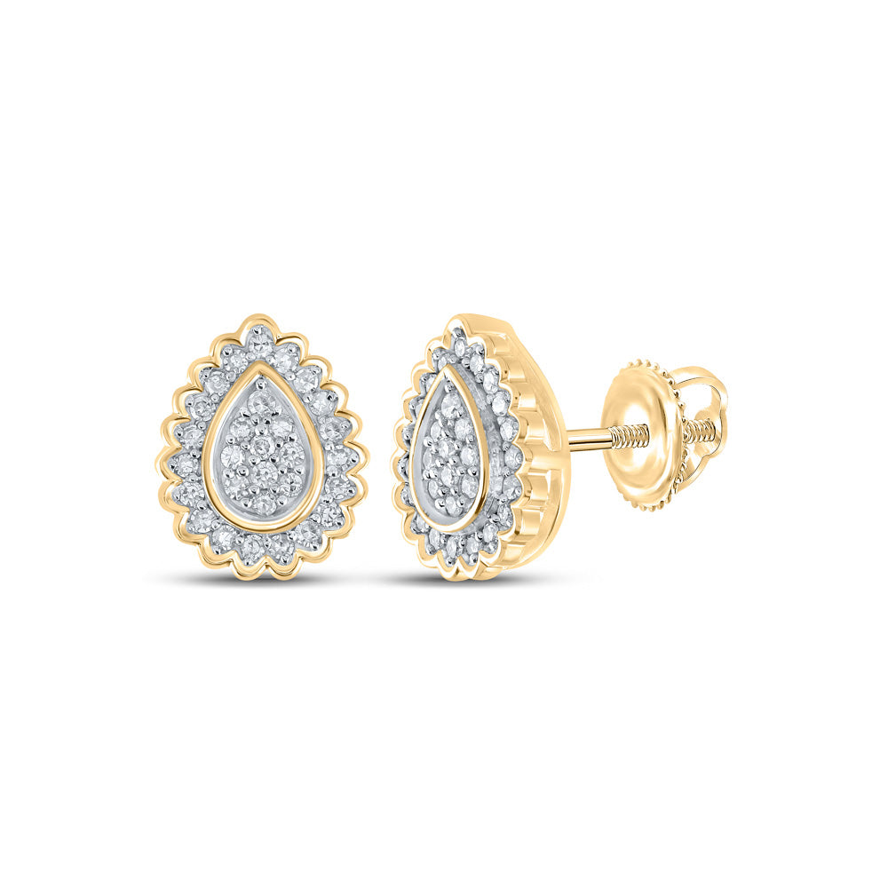 10K Yellow Or White Or Rose Gold Womens Round Diamond Teardrop Earrings