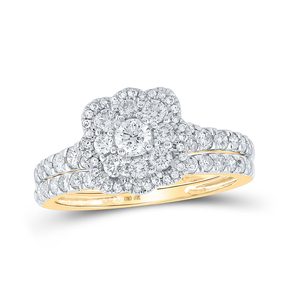 10K Yellow Or White Or Rose Gold Round Diamond Bridal Wedding Ring Band Set , Womens Size: 5-10