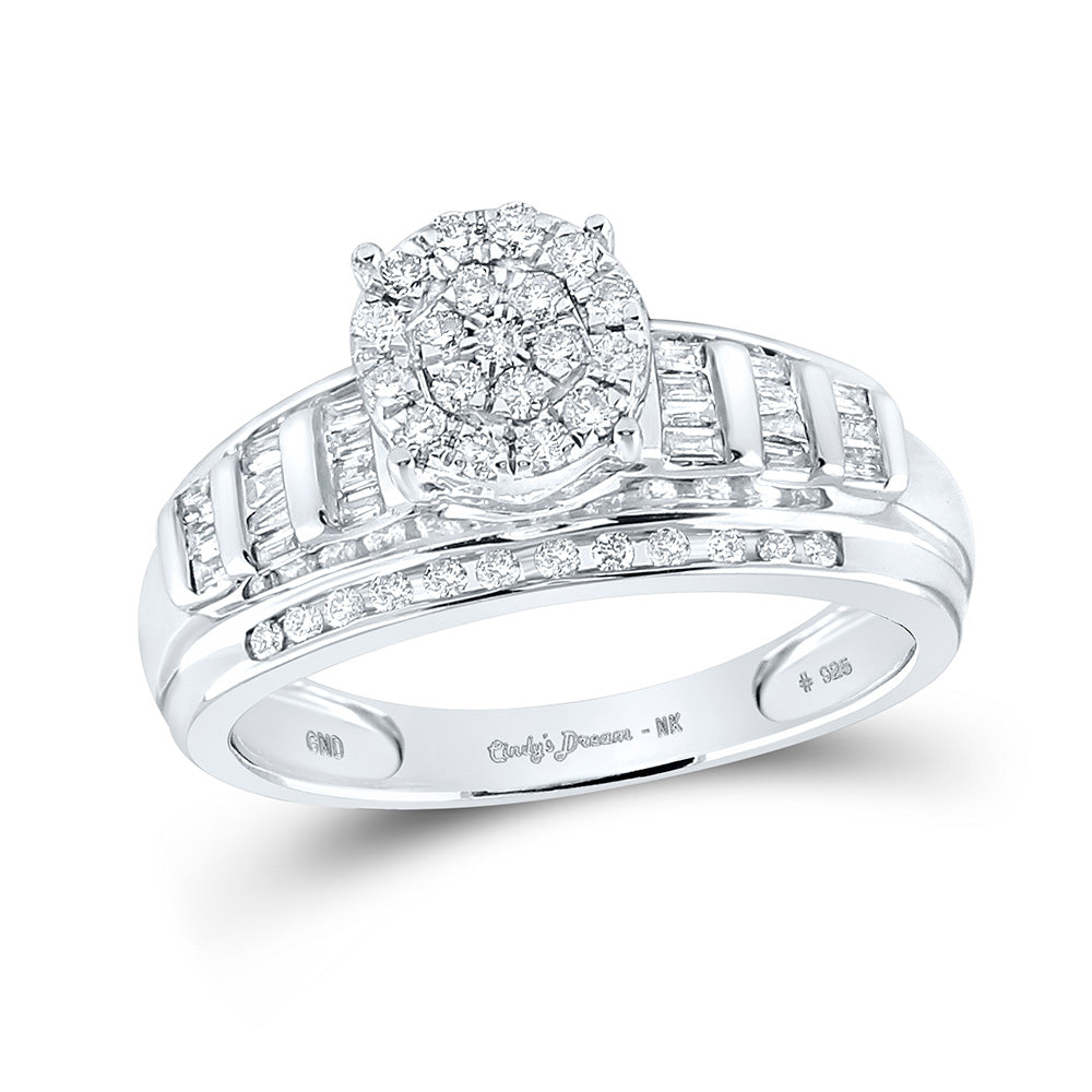 Sterling Silver Round Diamond Cluster Bridal Wedding Engagement Ring 1/2 Cttw, Womens Size: 5-10