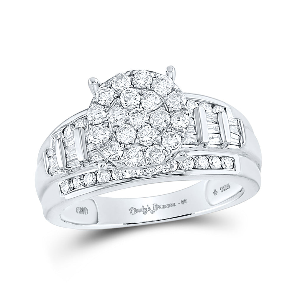 Sterling Silver Round Diamond Cluster Bridal Wedding Engagement Ring 1 Cttw, Womens Size: 5-10