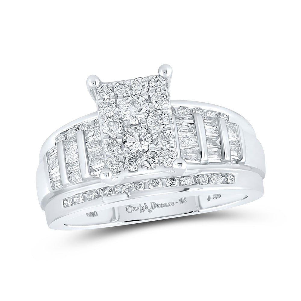 Sterling Silver Round Diamond Cluster Bridal Wedding Engagement Ring 7/8 Cttw, Womens Size: 5-10