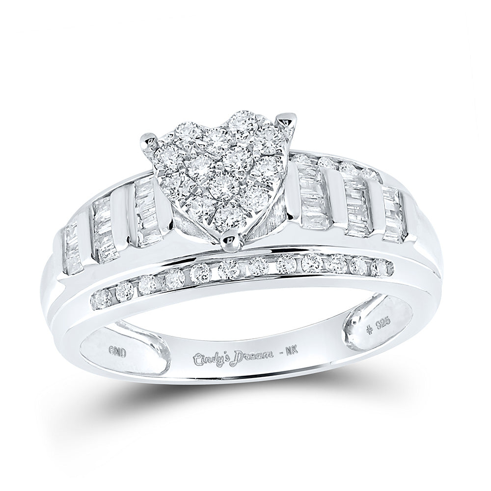 Sterling Silver Round Diamond Heart Bridal Wedding Engagement Ring 1/2 Cttw, Womens Size: 5-10