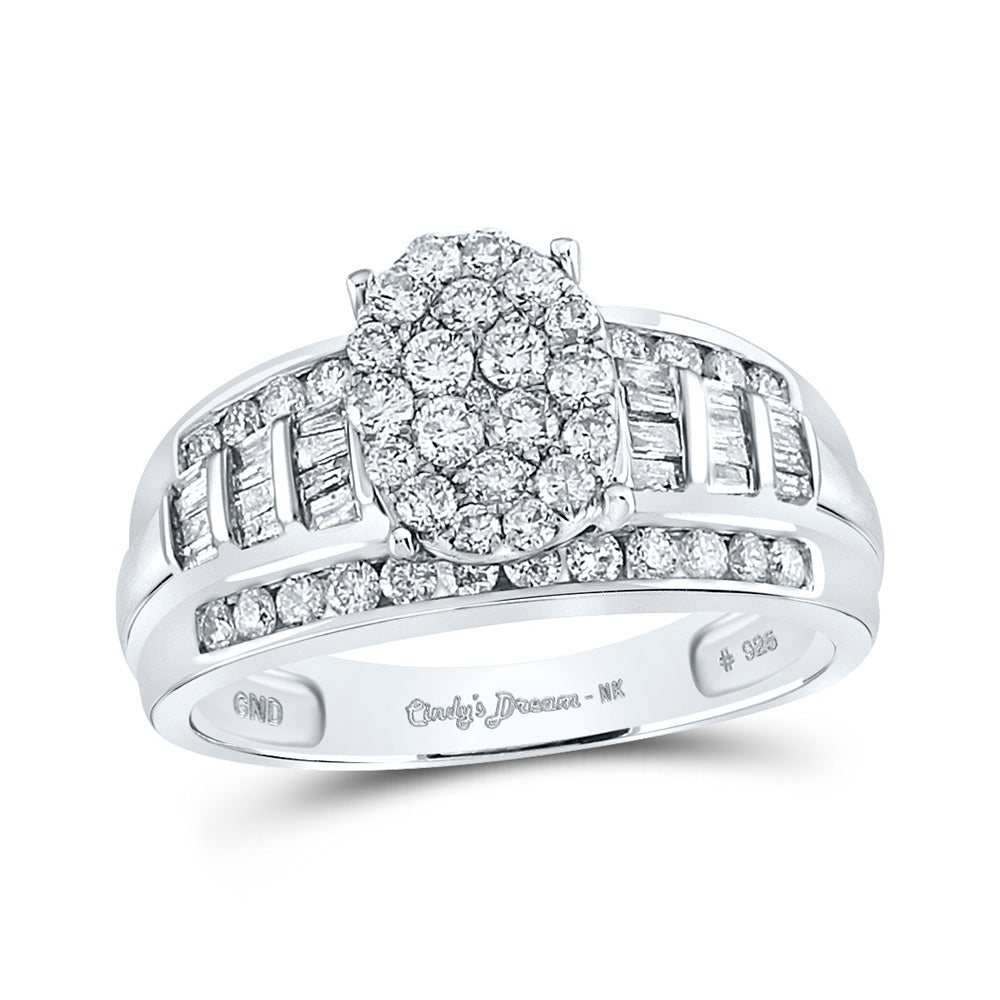 Sterling Silver Round Diamond Oval Bridal Wedding Engagement Ring 1 Cttw, Womens Size: 5-10