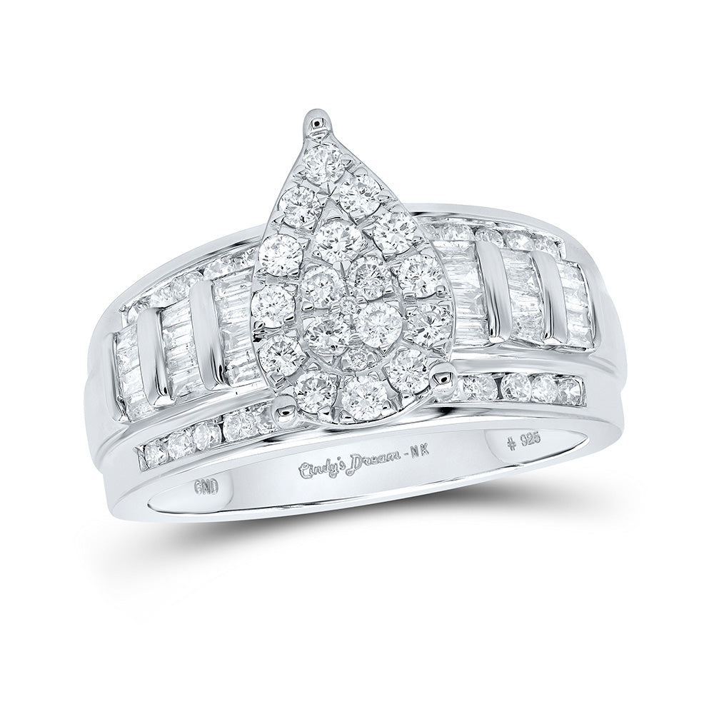 Sterling Silver Round Diamond Teardrop Bridal Wedding Engagement Ring 1 Cttw, Womens Size: 5-10