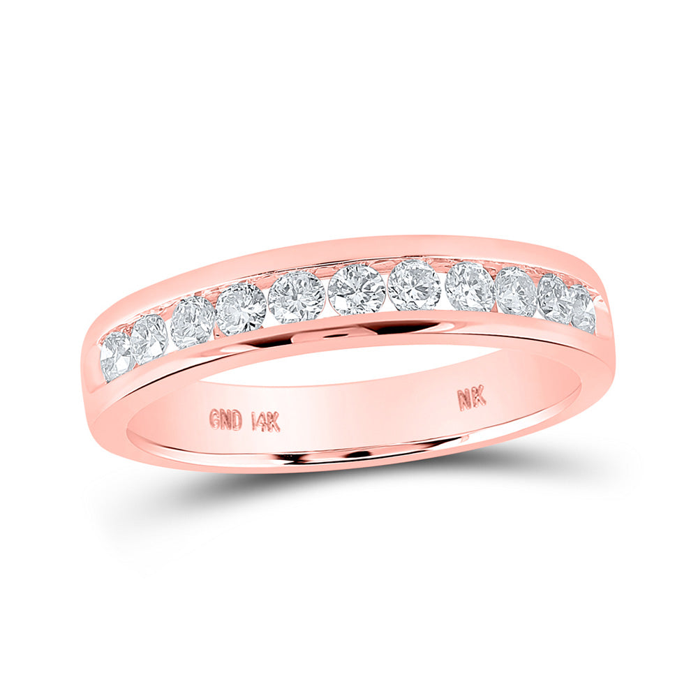 14K Yellow Or Rose Gold Womens Round Diamond Single Row Band Ring 1/2 Cttw, Womens Size: 5-10
