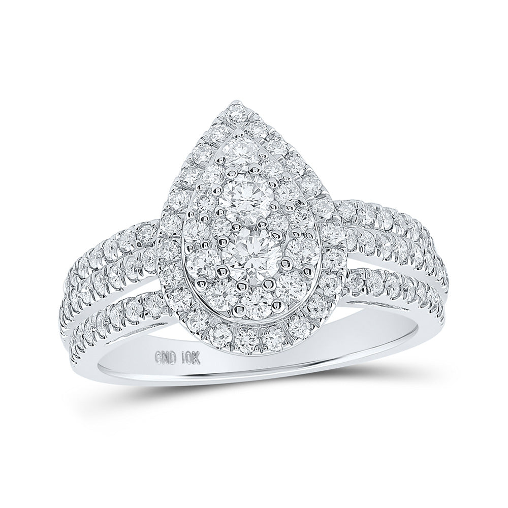 10K White Gold Womens Round Diamond Teardrop Ring 1 Cttw, Womens Size: 5-10