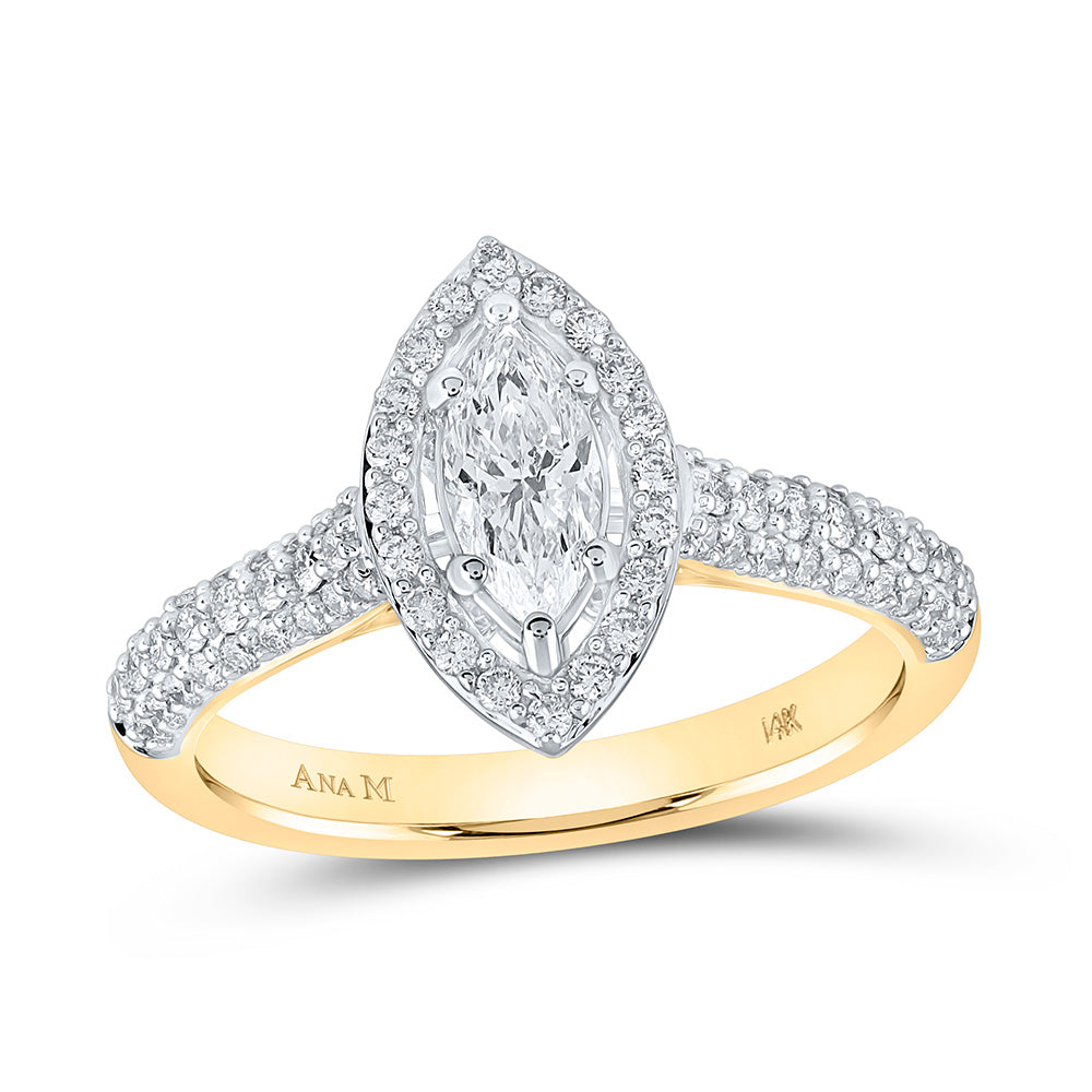 14K Yellow Gold Marquise Diamond Halo Bridal Wedding Engagement Ring 7/8 Cttw, Womens Size: 5-10