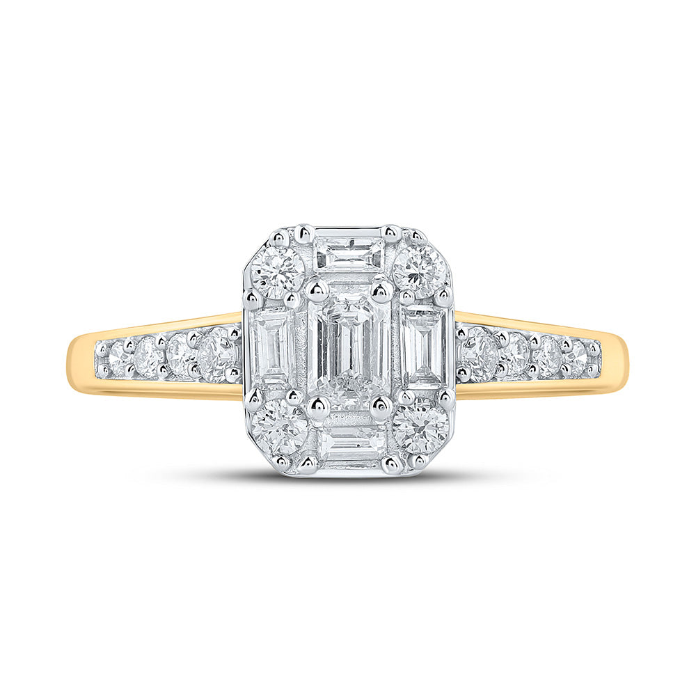 14K Yellow Gold Emerald Diamond Halo Bridal Wedding Engagement Ring 3/4 Cttw, Womens Size: 5-10
