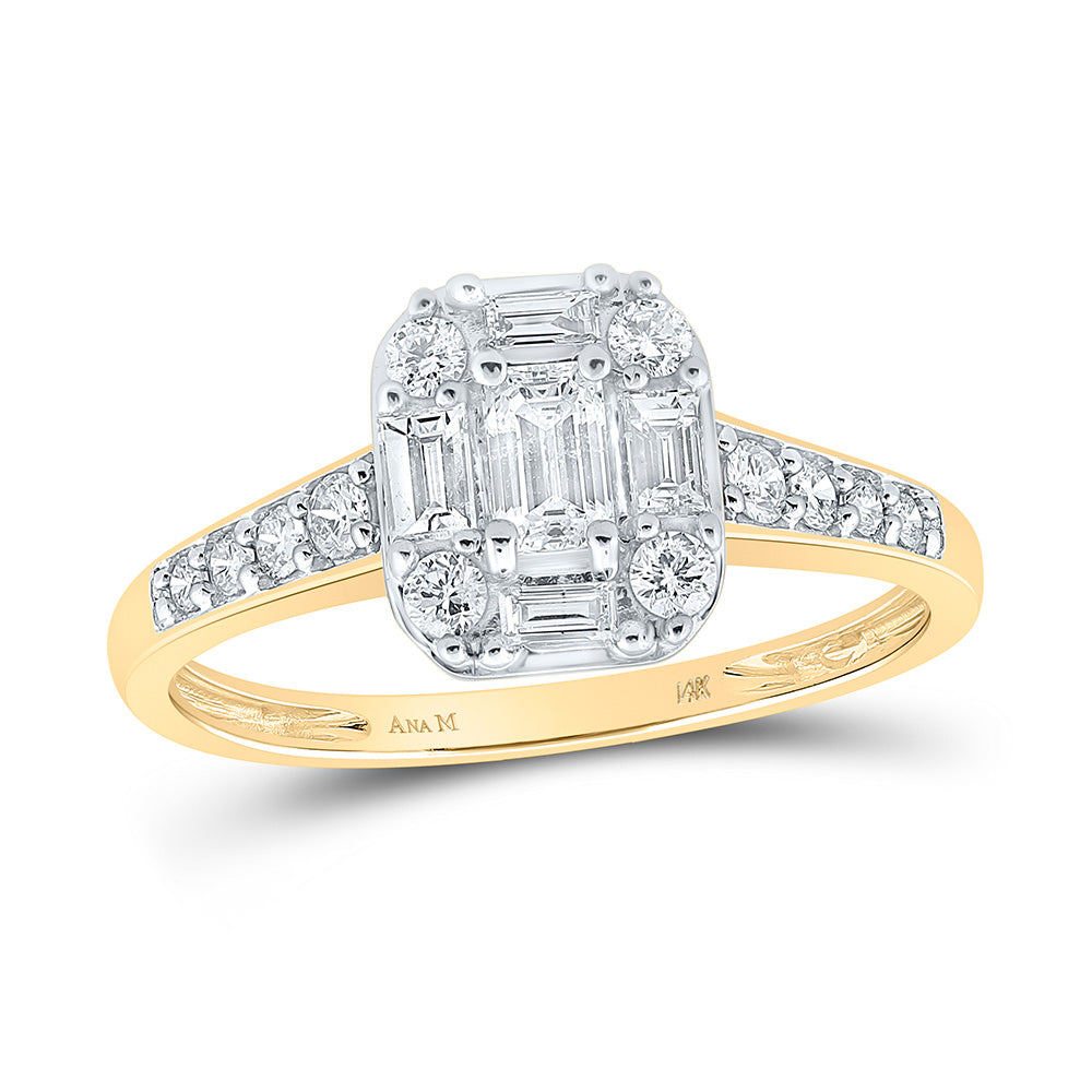 14K Yellow Gold Emerald Diamond Halo Bridal Wedding Engagement Ring 3/4 Cttw, Womens Size: 5-10