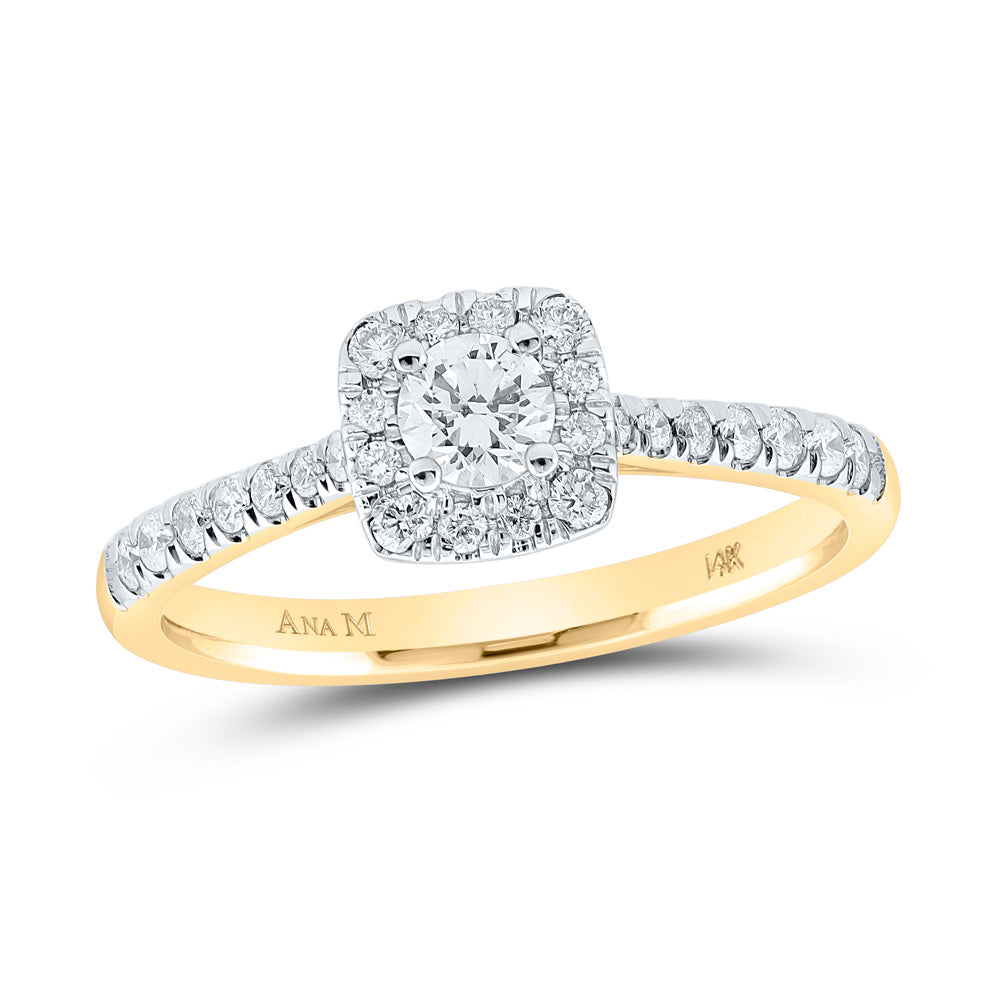 14K Yellow Gold Round Diamond Halo Bridal Wedding Engagement Ring 1/2 Cttw, Womens Size: 5-10