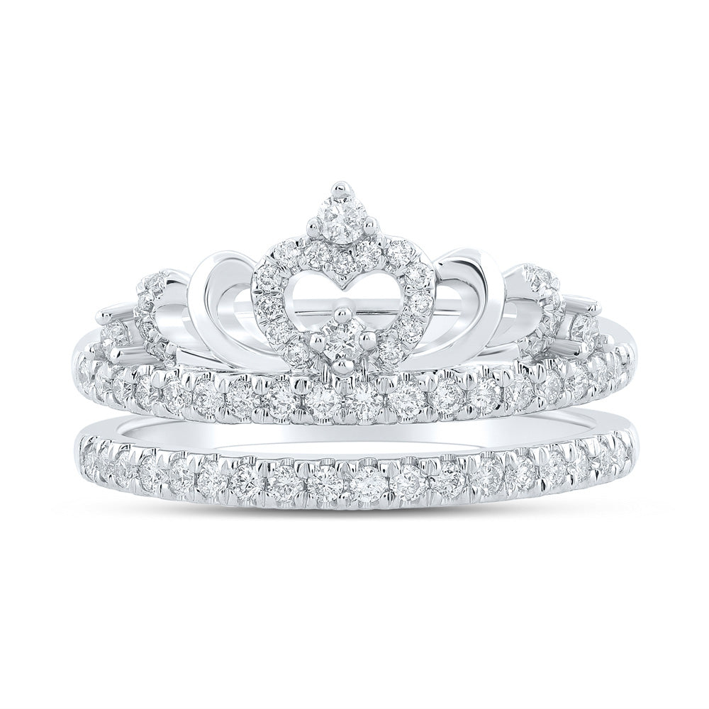 14K White Gold Womens Round Diamond Crown Wrap Enhancer Wedding Band 1/2 Cttw, Womens Size: 5-10