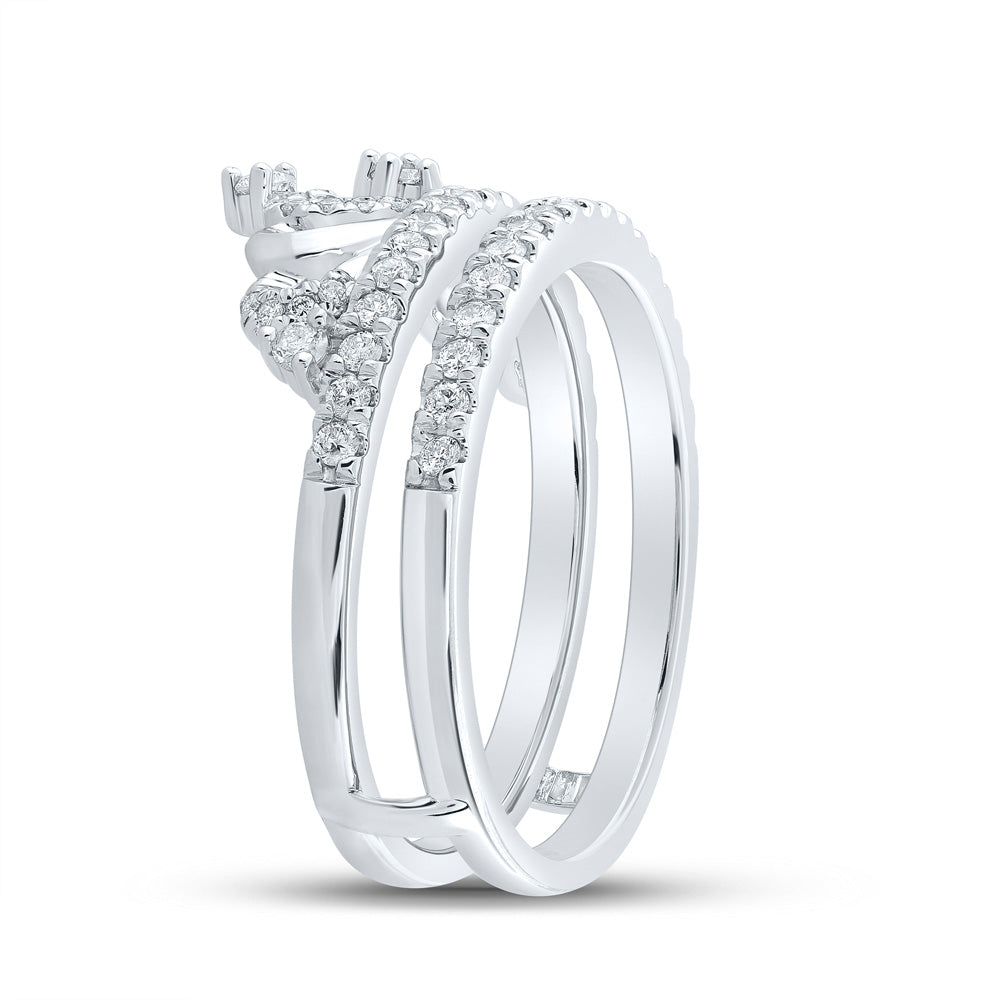 14K White Gold Womens Round Diamond Crown Wrap Enhancer Wedding Band 1/2 Cttw, Womens Size: 5-10