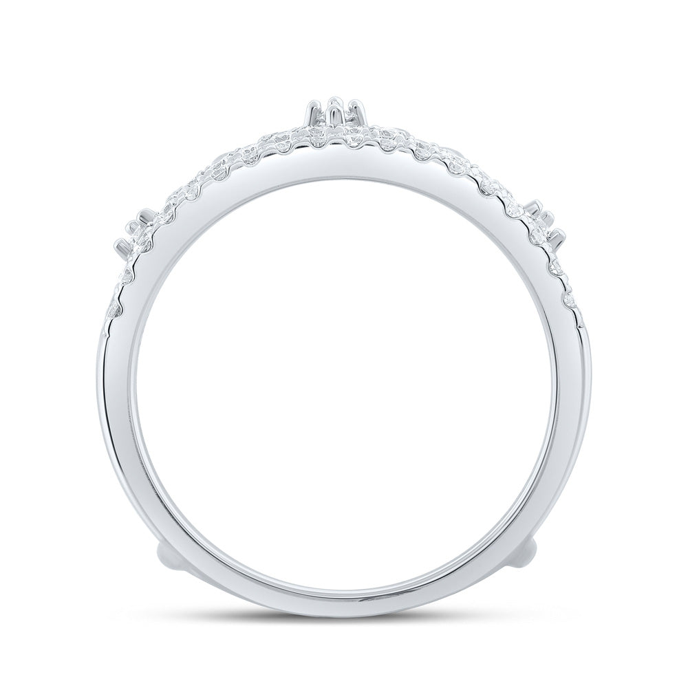 14K White Gold Womens Round Diamond Crown Wrap Enhancer Wedding Band 1/2 Cttw, Womens Size: 5-10