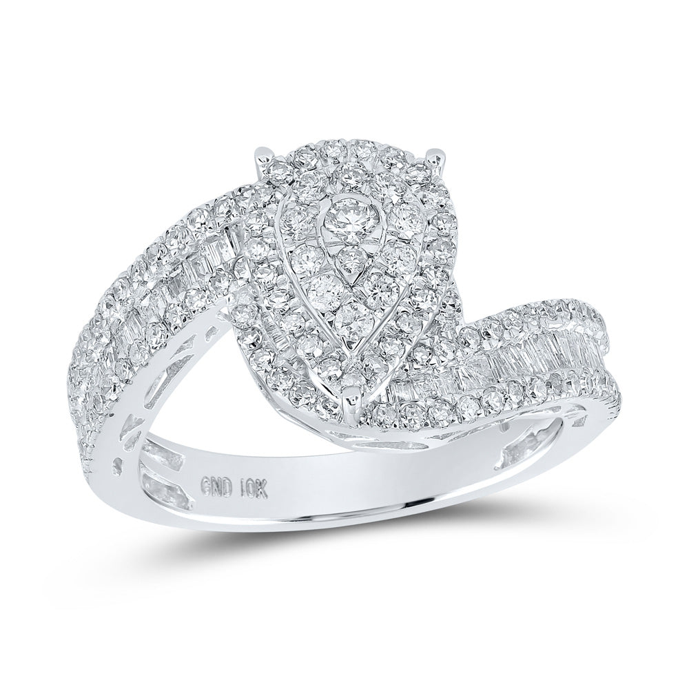 10K White Gold Round Diamond Tear Bridal Wedding Engagement Ring 1 Cttw, Womens Size: 5-10
