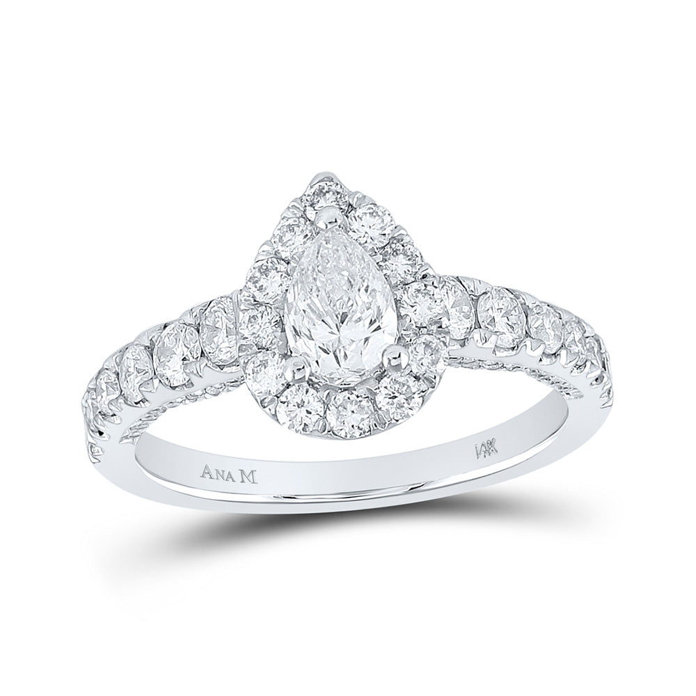 14K White Gold Pear Diamond Halo Bridal Wedding Engagement Ring 1-1/2 Cttw, Womens Size: 5-10