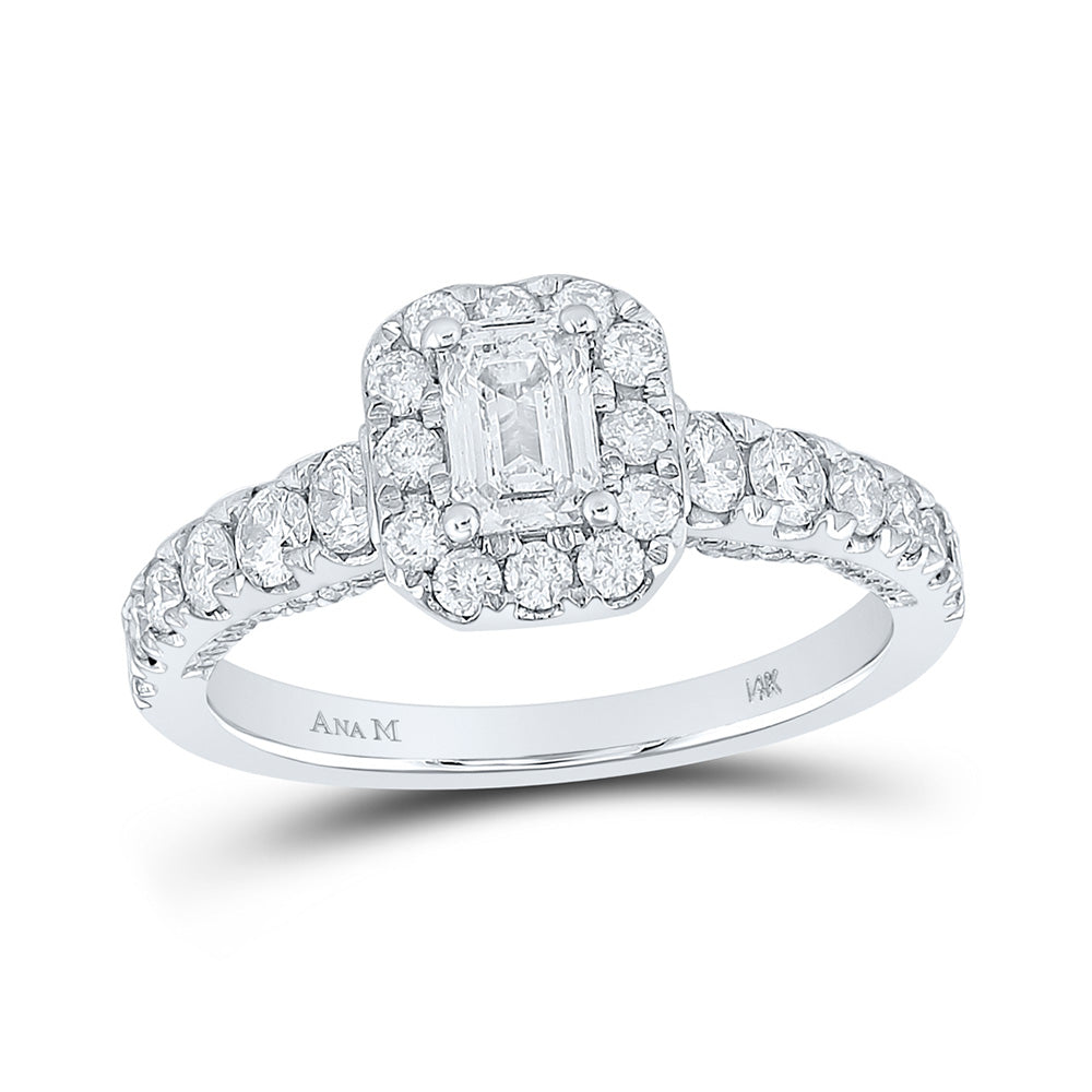 14K White Gold Emerald Diamond Halo Bridal Wedding Engagement Ring 1-1/2 Cttw, Womens Size: 5-10