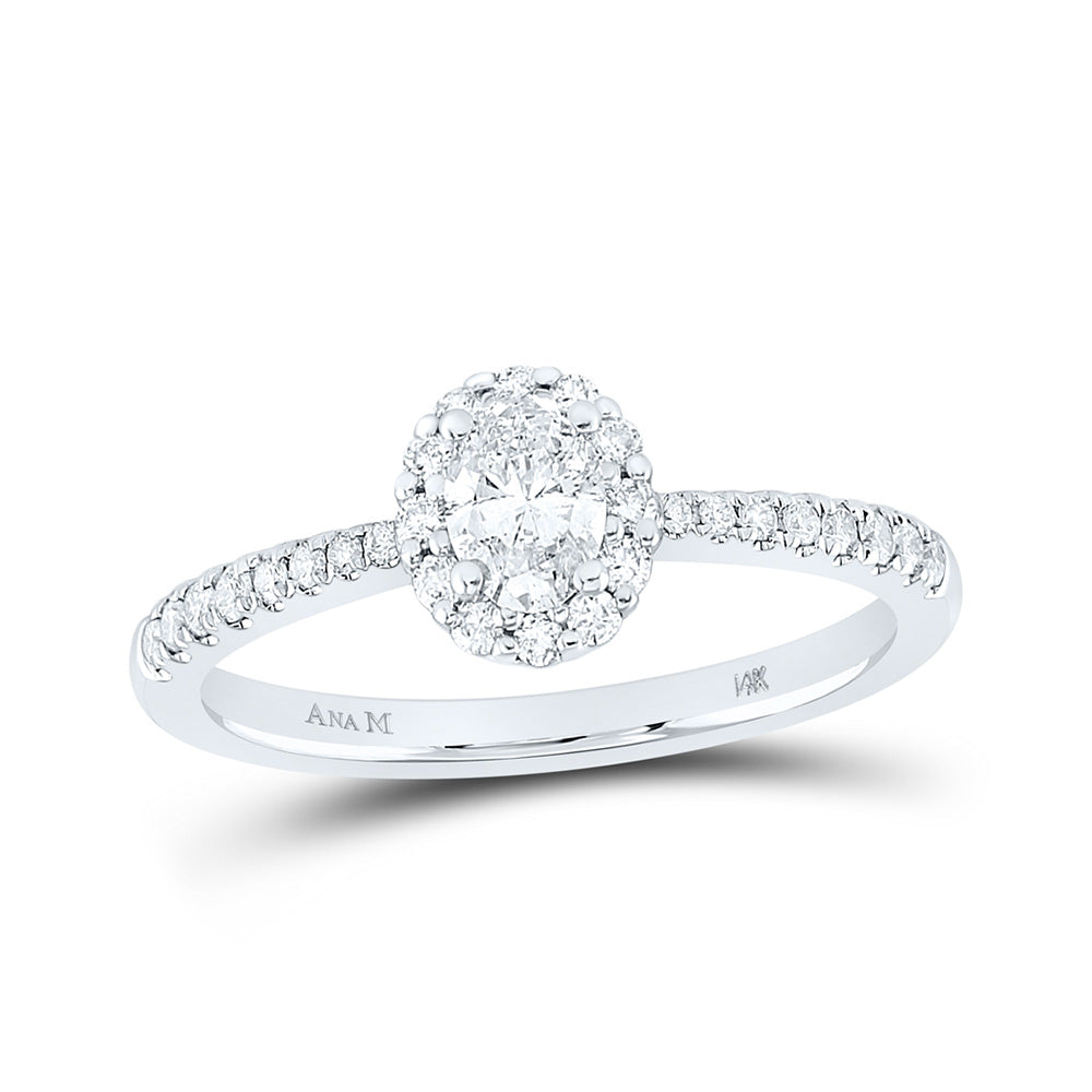 14K White Gold Oval Diamond Halo Bridal Wedding Engagement Ring 1/2 Cttw, Womens Size: 5-10