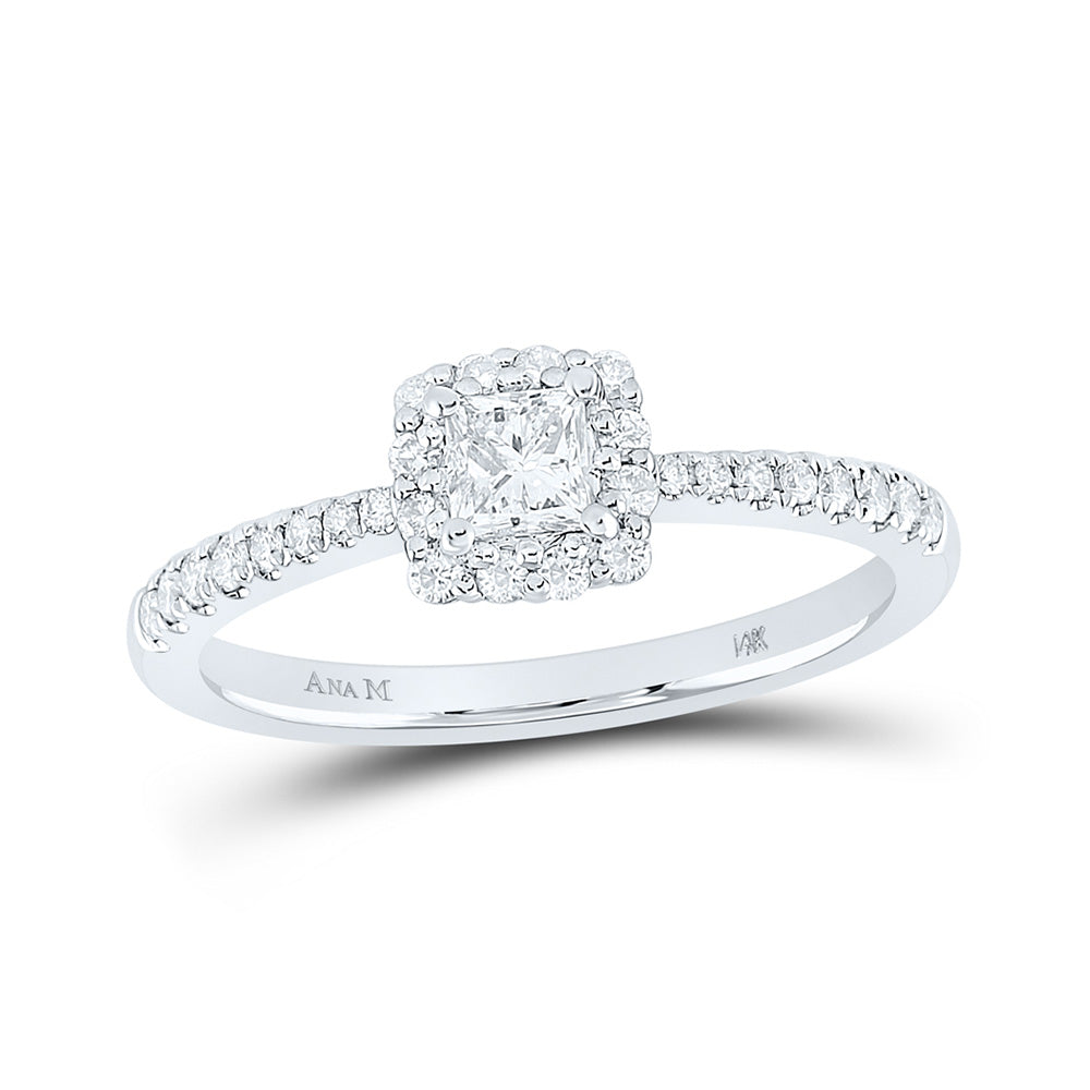 14K White Gold Princess Diamond Square Halo Bridal Wedding Engagement Ring 1/2 Cttw, Womens Size: 5-10
