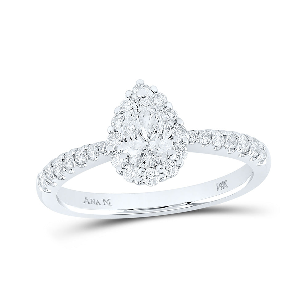 14K White Gold Pear Diamond Halo Bridal Wedding Engagement Ring 7/8 Cttw, Womens Size: 5-10