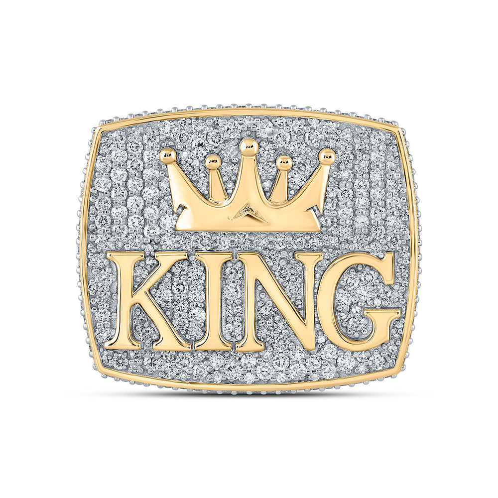 10K Yellow Gold Mens Round Diamond KING Crown Ring 10-1/2 Cttw, Mens Size: 7-13