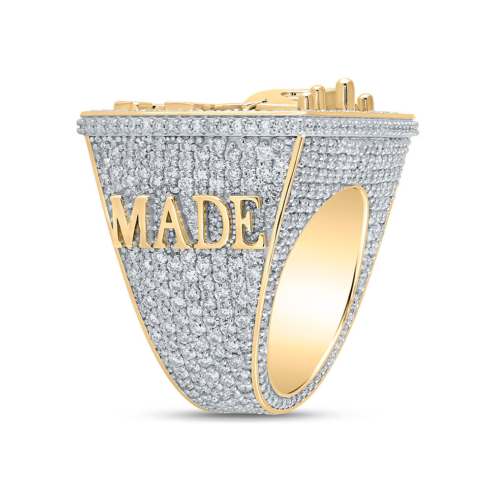 10K Yellow Gold Mens Round Diamond KING Crown Ring 10-1/2 Cttw, Mens Size: 7-13