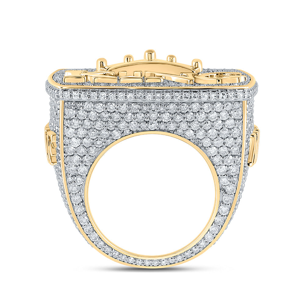 10K Yellow Gold Mens Round Diamond KING Crown Ring 10-1/2 Cttw, Mens Size: 7-13