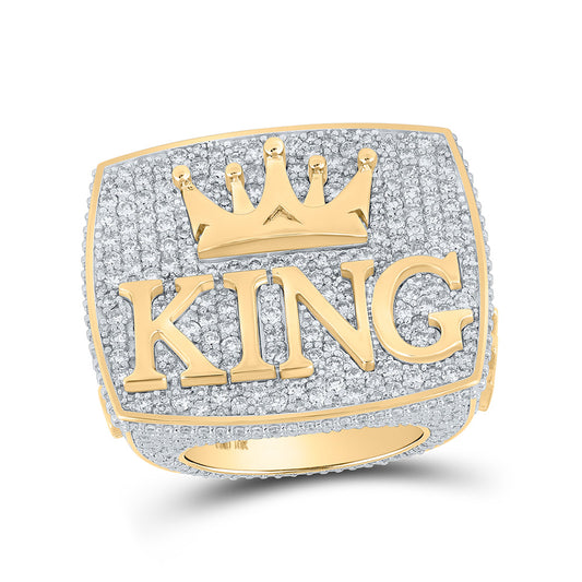 10K Yellow Gold Mens Round Diamond KING Crown Ring 10-1/2 Cttw, Mens Size: 7-13