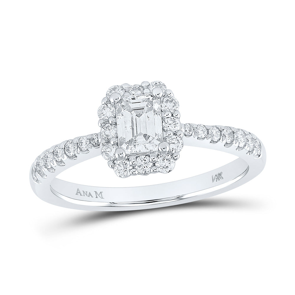14K White Gold Emerald Diamond Halo Bridal Wedding Engagement Ring 7/8 Cttw, Womens Size: 5-10