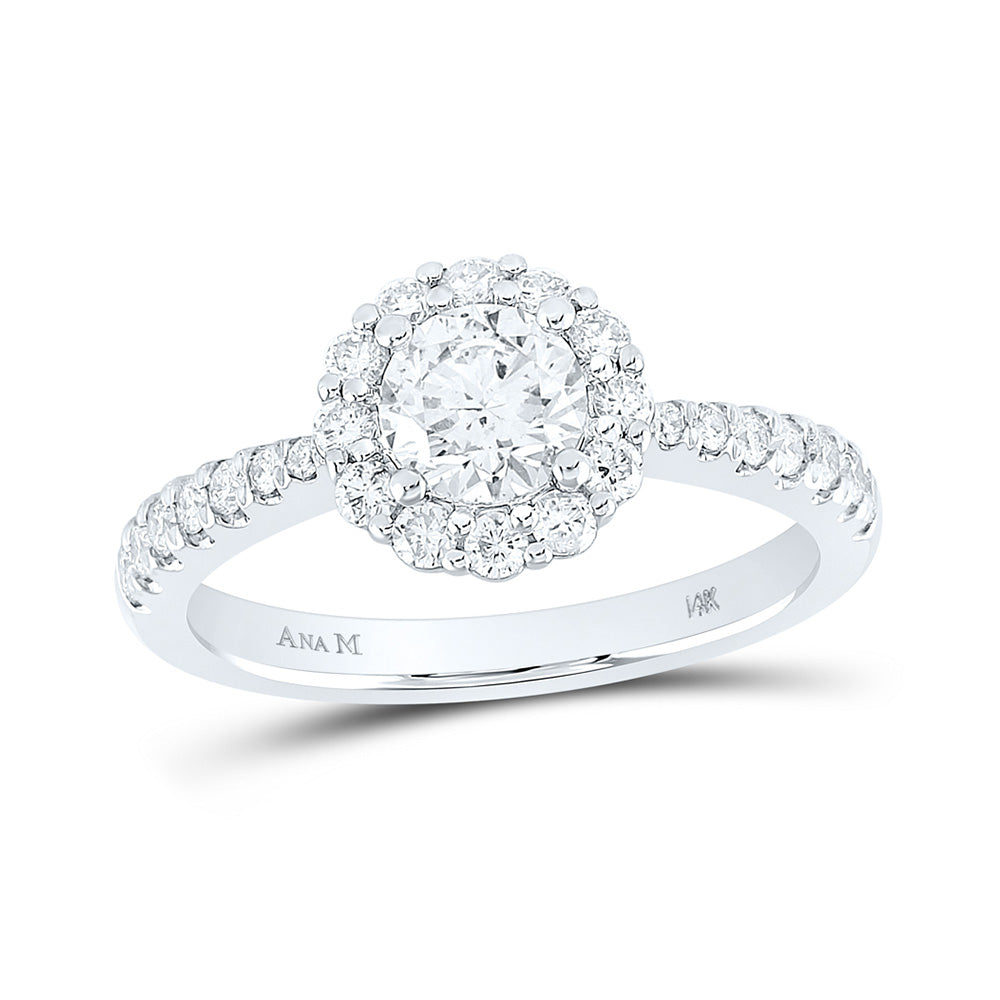 14K White Gold Round Diamond Halo Bridal Wedding Engagement Ring 1-1/5 Cttw, Womens Size: 5-10