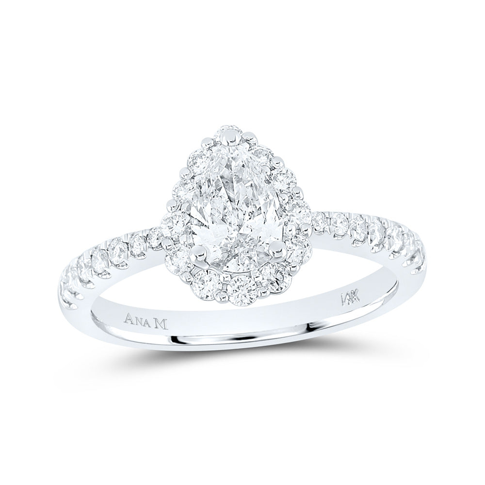 14K White Gold Pear Diamond Halo Bridal Wedding Engagement Ring 1-1/5 Cttw, Womens Size: 5-10