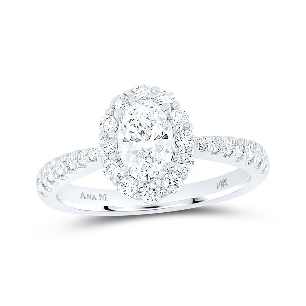 14K White Gold Oval Diamond Halo Bridal Wedding Engagement Ring 1-1/4 Cttw, Womens Size: 5-10