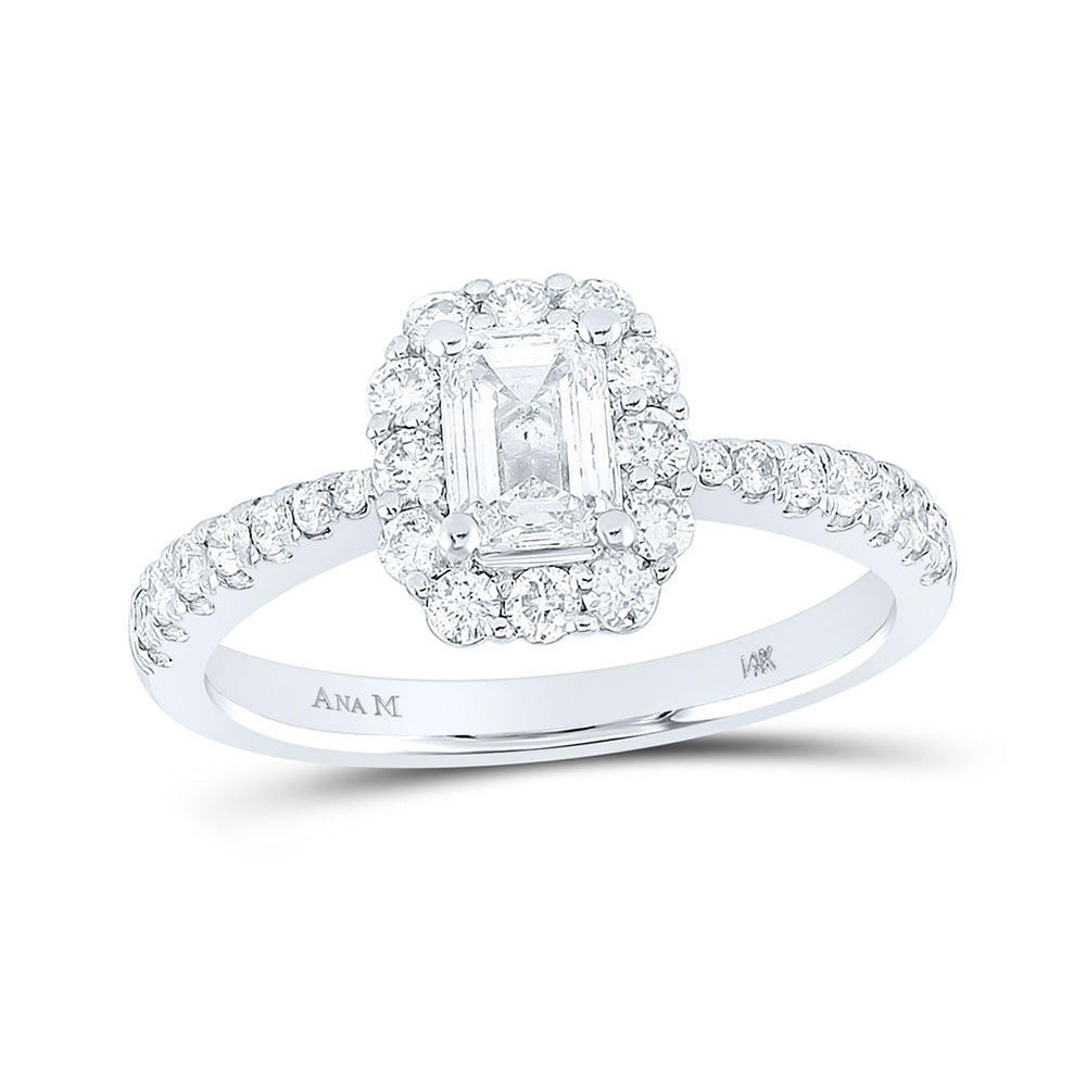 14K White Gold Emerald Diamond Halo Bridal Wedding Engagement Ring 1-1/4 Cttw, Womens Size: 5-10
